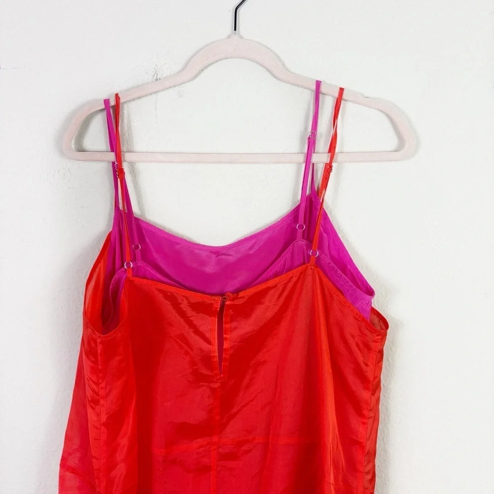 J. Crew Collection Bright Pink Orange Layered dresses w/ spaghetti straps Sz 14